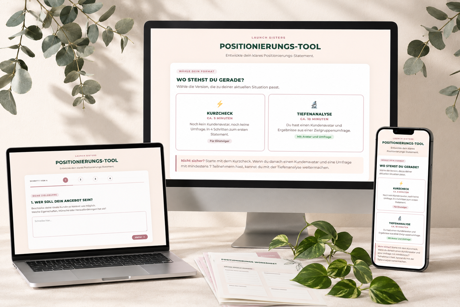 Positionierungs-Tool auf Mac, iPhone und Worksheet